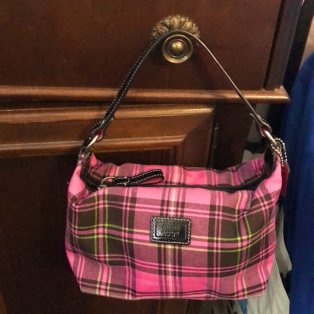 Coach Pink Black and Light Green Purse